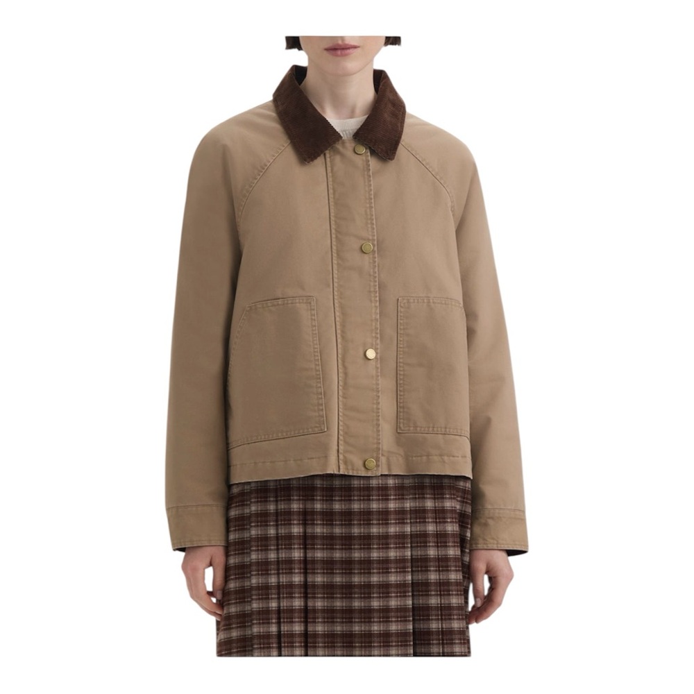 NW/OT Hunter Raglan Sleeve Cotton Tan Barn Jacket w/Corduroy Collar Large